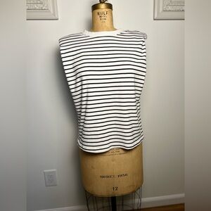 Anthropologie women’s black & white striped sleeveless cotton top XS